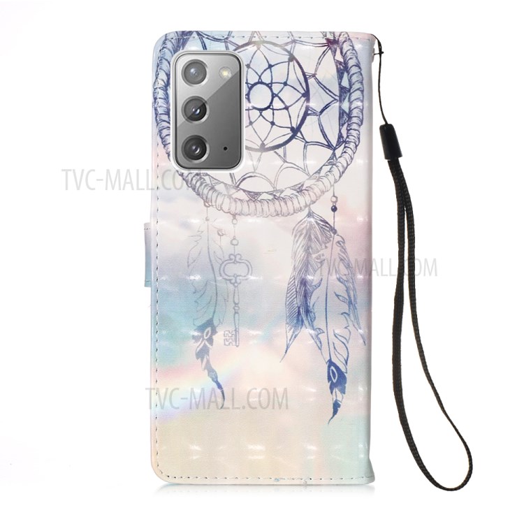 Pattern Printing PU Leather with Wallet Phone Case with Strap for Samsung Galaxy Note 20/Note 20 5G - Feather Dream Catcher-3