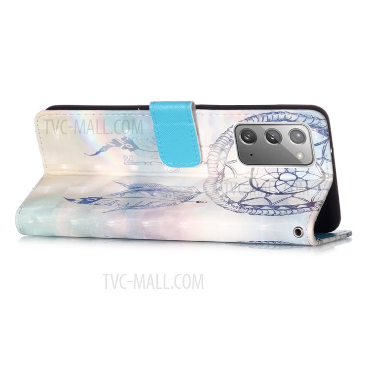 Pattern Printing PU Leather with Wallet Phone Case with Strap for Samsung Galaxy Note 20/Note 20 5G - Feather Dream Catcher-5