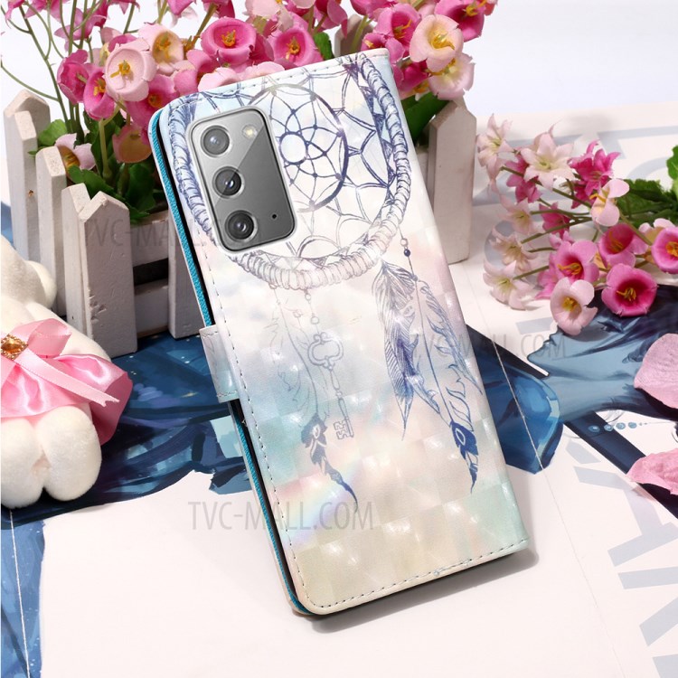 Pattern Printing PU Leather with Wallet Phone Case with Strap for Samsung Galaxy Note 20/Note 20 5G - Feather Dream Catcher-9