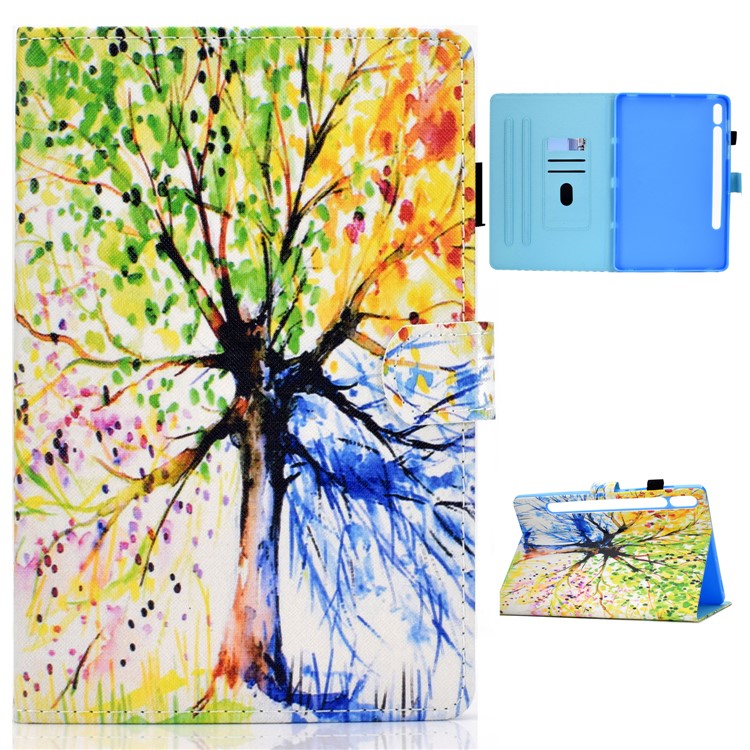 Printing Skin Leather with Card Holder Tablet Shell for Samsung Galaxy Tab S7 T870 - Life Tree-1