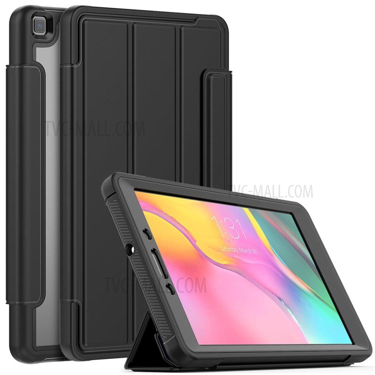 Tri-fold Stand PU Leather+Acrylic+PC+TPU Smart Tablet Cover for Samsung Galaxy Tab A 8.0 Wi-Fi (2019) T290 - Black-1