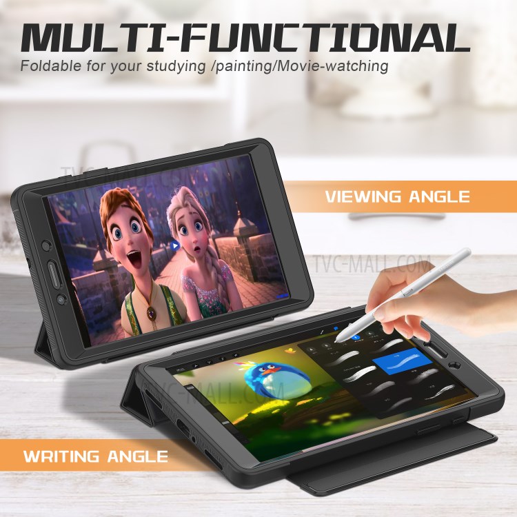 Tri-fold Stand PU Leather+Acrylic+PC+TPU Smart Tablet Cover for Samsung Galaxy Tab A 8.0 Wi-Fi (2019) T290 - Black-3