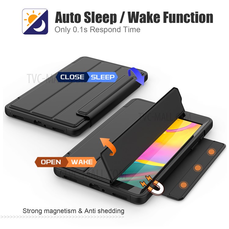 Tri-fold Stand PU Leather+Acrylic+PC+TPU Smart Tablet Cover for Samsung Galaxy Tab A 8.0 Wi-Fi (2019) T290 - Black-4