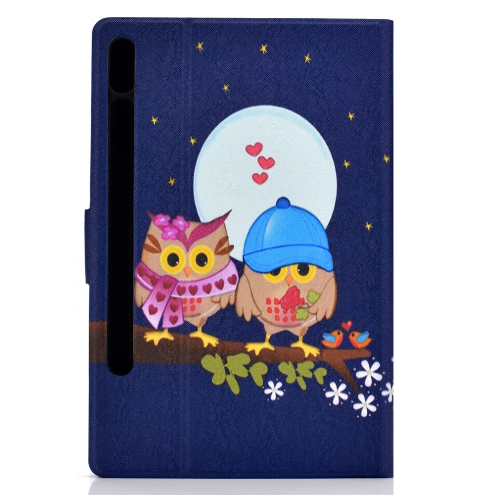Pattern Printing Leather Stand Tablet Case for Samsung Galaxy Tab S7 T870 - Couple Owls-3