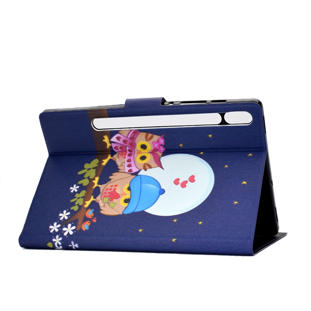 Pattern Printing Leather Stand Tablet Case for Samsung Galaxy Tab S7 T870 - Couple Owls-4