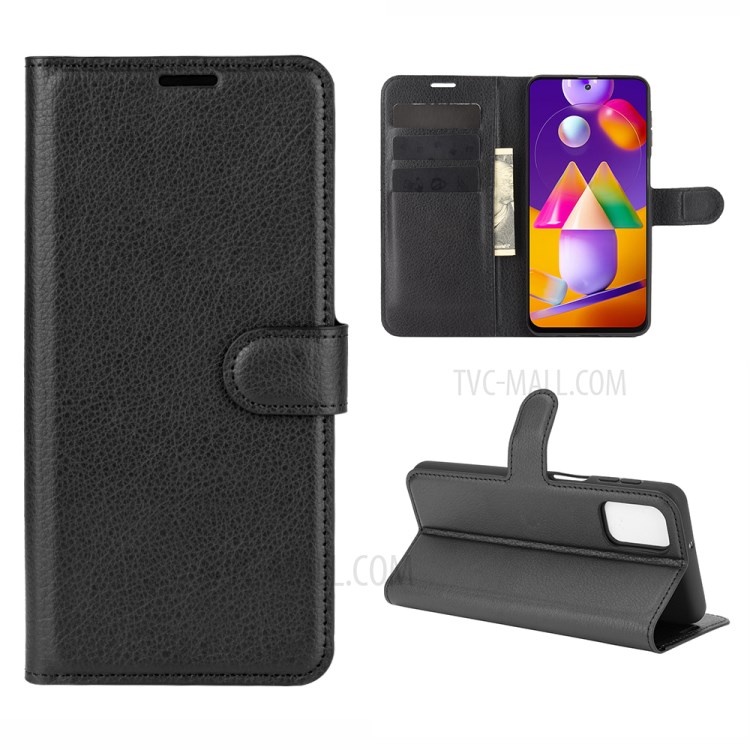 Litchi Skin Wallet Style Leather Stand Case for Samsung Galaxy M31s - Black-1