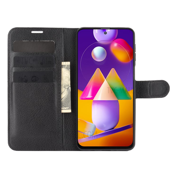 Litchi Skin Wallet Style Leather Stand Case for Samsung Galaxy M31s - Black-4