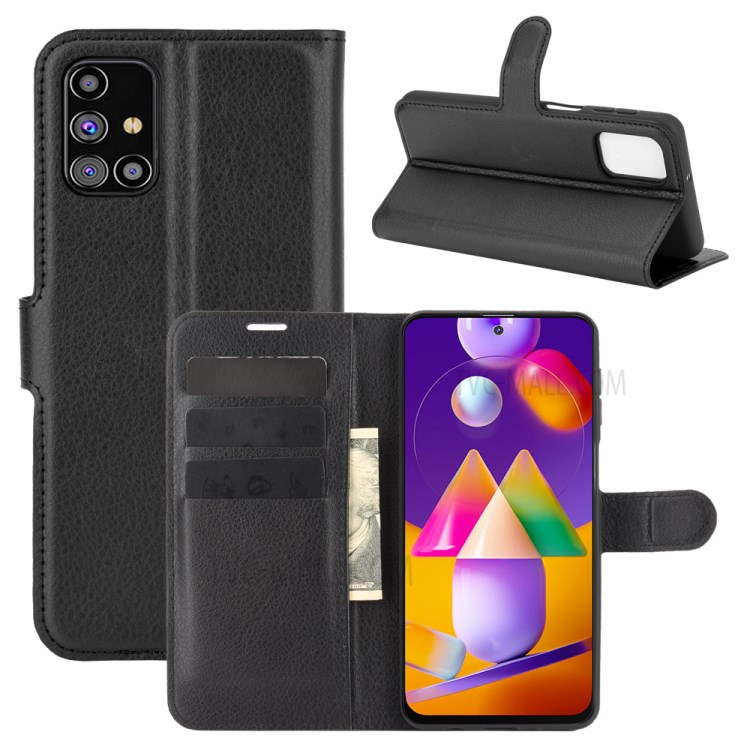 Litchi Skin Wallet Style Leather Stand Case for Samsung Galaxy M31s - Black-6