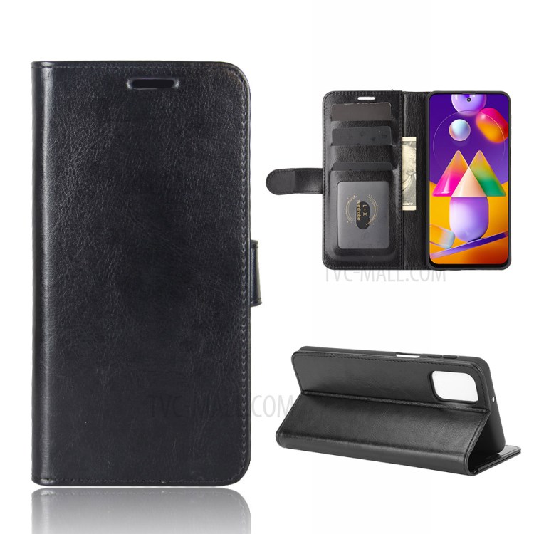 Crazy Horse Skin Leather Shell with Wallet Case for Samsung Galaxy M31s - Black-1
