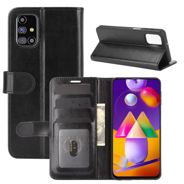 Crazy Horse Skin Leather Shell with Wallet Case for Samsung Galaxy M31s - Black-8