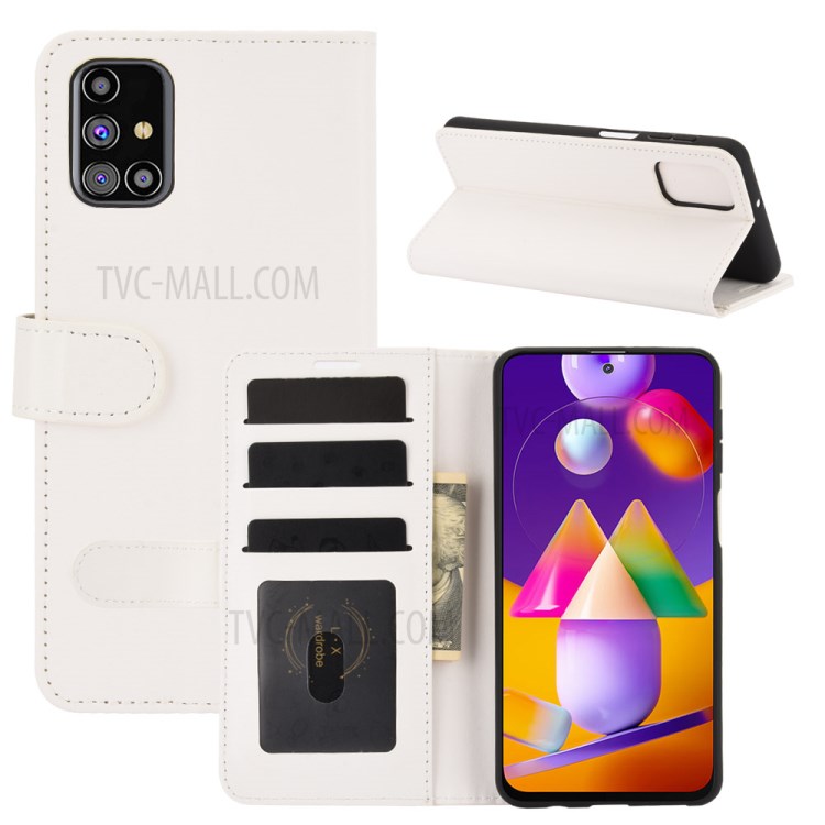 Crazy Horse Skin Leather Shell with Wallet Case for Samsung Galaxy M31s - White-8