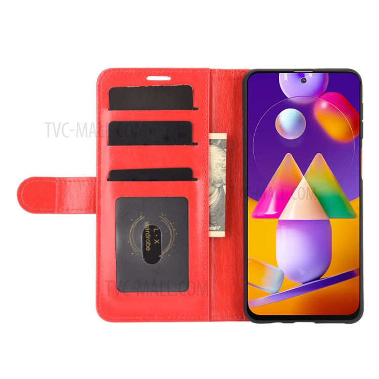 Crazy Horse Skin Leather Shell with Wallet Case for Samsung Galaxy M31s - Red-6