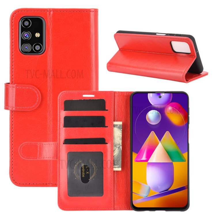 Crazy Horse Skin Leather Shell with Wallet Case for Samsung Galaxy M31s - Red-8