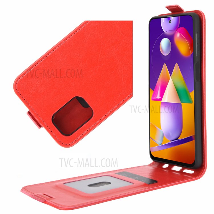 Crazy Horse Vertical Flip Leather Phone Shell for Samsung Galaxy M31s - Red-2