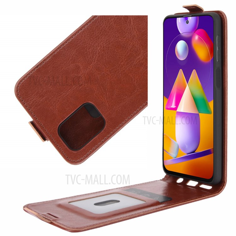 Crazy Horse Vertical Flip Leather Phone Shell for Samsung Galaxy M31s - Brown-1