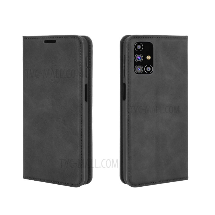 Silky Touch Flip Cover Leather Wallet Stand Phone Case for Samsung Galaxy M31s - Black-2