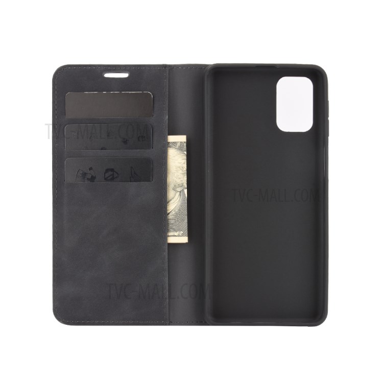 Silky Touch Flip Cover Leather Wallet Stand Phone Case for Samsung Galaxy M31s - Black-3