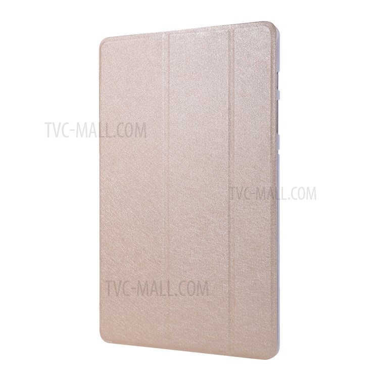 Silk Texture Tri-fold Stand Leather Tablet Case for Samsung Galaxy Tab S7 Plus - Gold-2