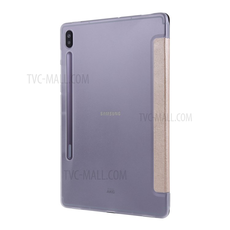 Textura de Seda Case de Tableta de Cuero Tri-pliegue Para Samsung Galaxy Tab S7 Plus - Oro