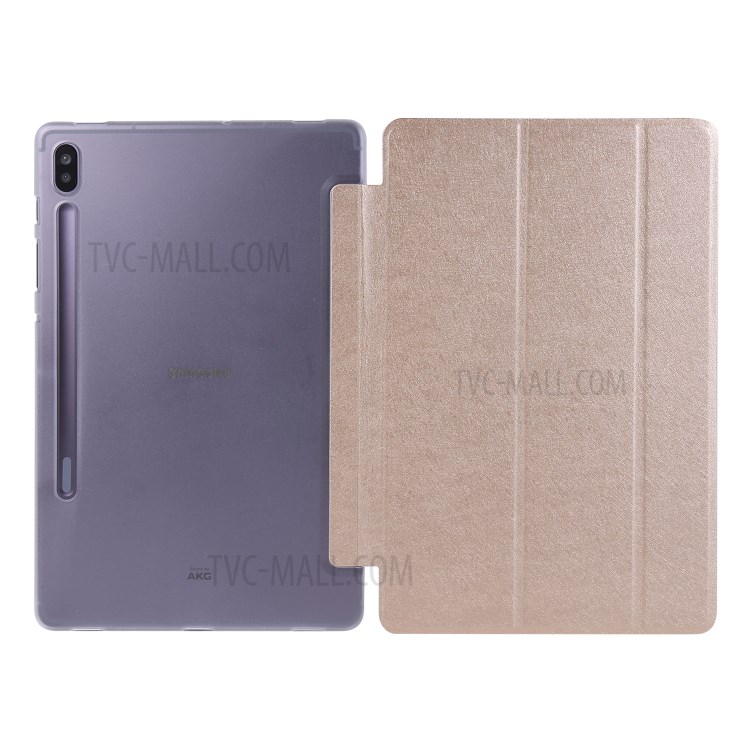 Textura de Seda Case de Tableta de Cuero Tri-pliegue Para Samsung Galaxy Tab S7 Plus - Oro