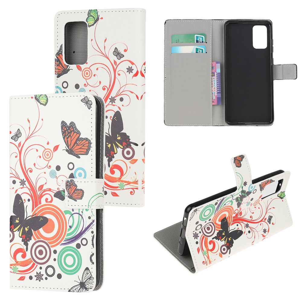 Phone Cover Pattern Printing Wallet Leather Case for Samsung Galaxy S20 Lite/S20 Fan Edition - Butterfly and Bubble-1