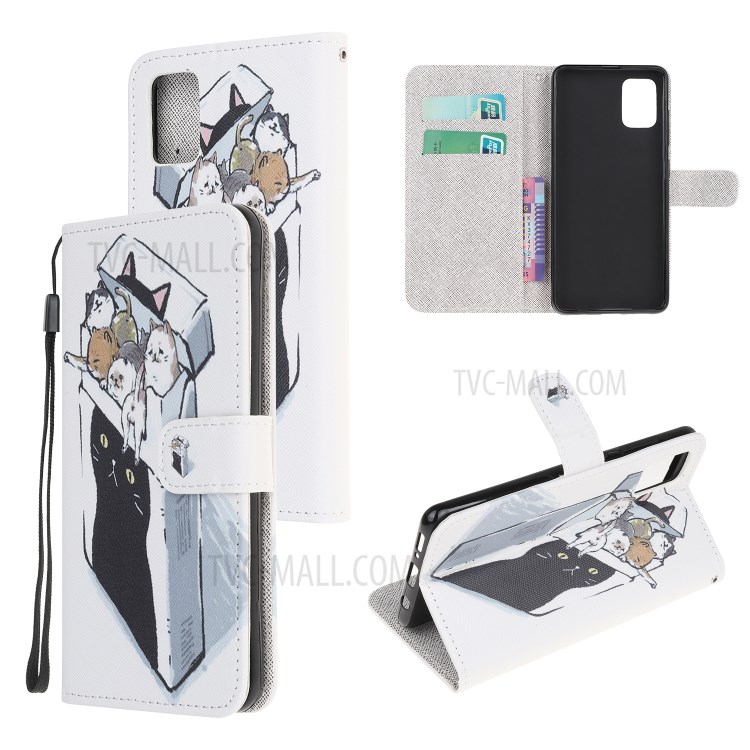 Cross Texture Pattern Printing Stand Shell Wallet Leather Cover for Samsung Galaxy M51 - Cats-1