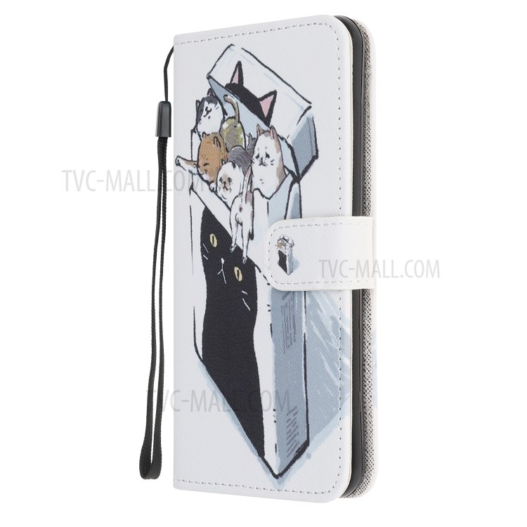 Cross Texture Pattern Printing Stand Shell Wallet Leather Cover for Samsung Galaxy M51 - Cats-2