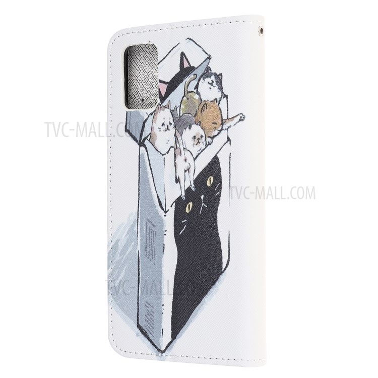 Cross Texture Pattern Printing Stand Shell Wallet Leather Cover for Samsung Galaxy M51 - Cats-3