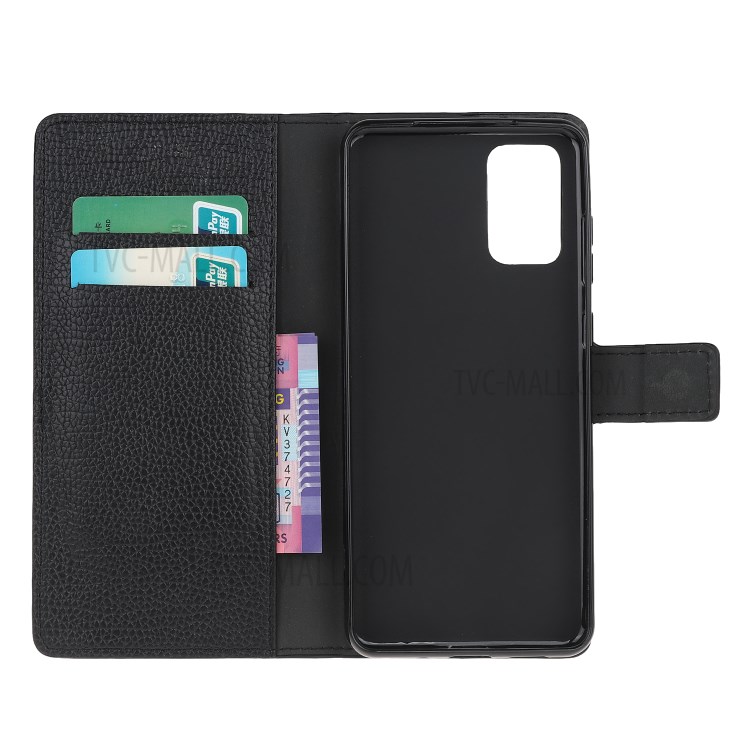 Litchi Skin Leather Wallet Case Protector for Samsung Galaxy S20 Lite/S20 Fan Edition- Black-6