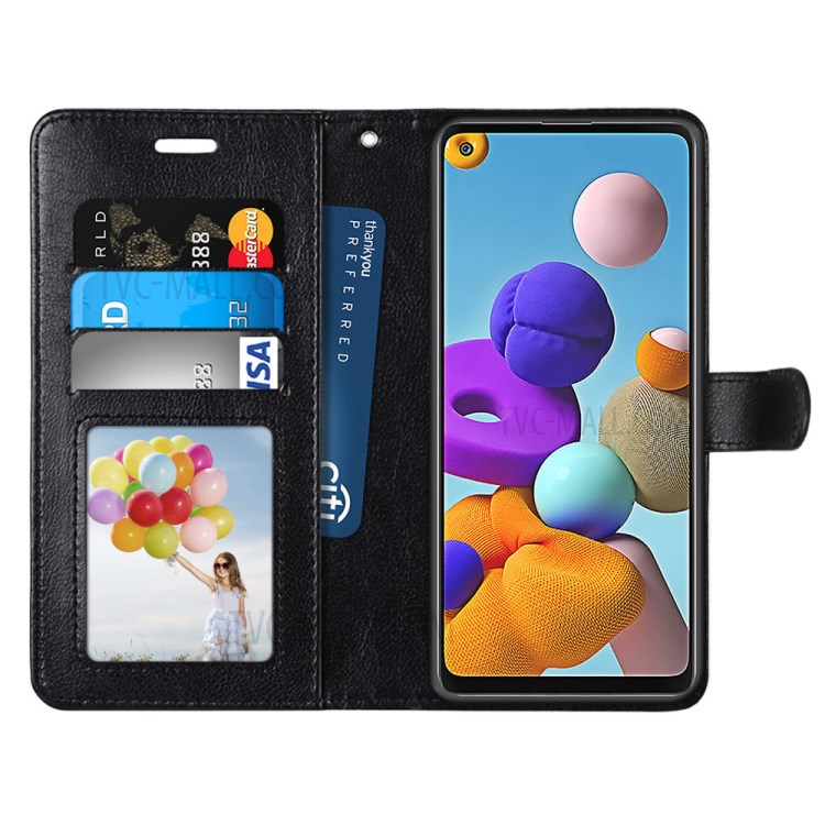 Wallet Stand Leather Cell Phone Case for Samsung Galaxy A21s - Black-3