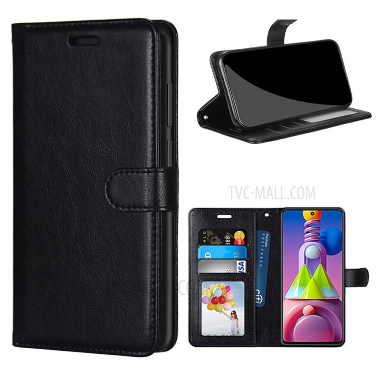 Solid Color with Wallet Leather Protective Cover for Samsung Galaxy M51 - Black-1