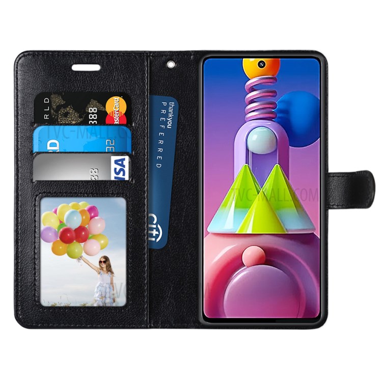 Solid Color with Wallet Leather Protective Cover for Samsung Galaxy M51 - Black-4
