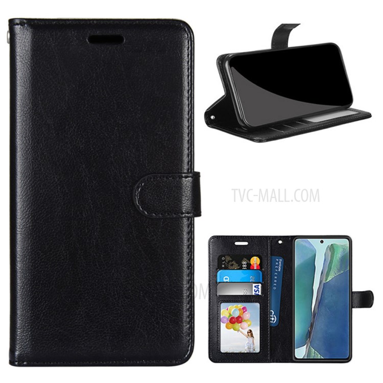 Wallet Stand Magnetic Clasp Leather Shell Protective Case for Samsung Galaxy Note 20/Note 20 5G - Black-1