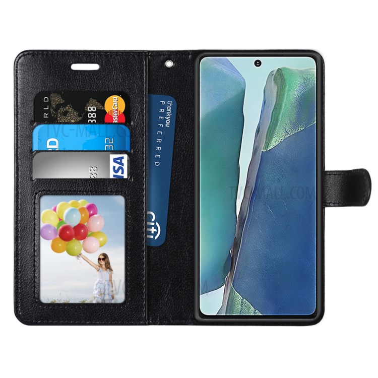 Wallet Stand Magnetic Clasp Leather Shell Protective Case for Samsung Galaxy Note 20/Note 20 5G - Black-3