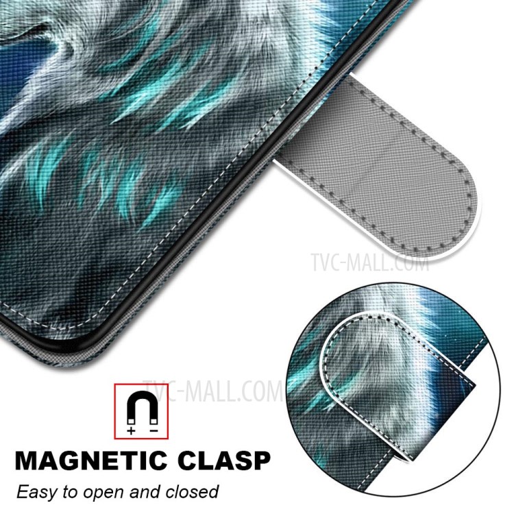 Pattern Printing Cross Texture Leather Wallet Phone Cover with Strap for Samsung Galaxy M51 - Wolf-10