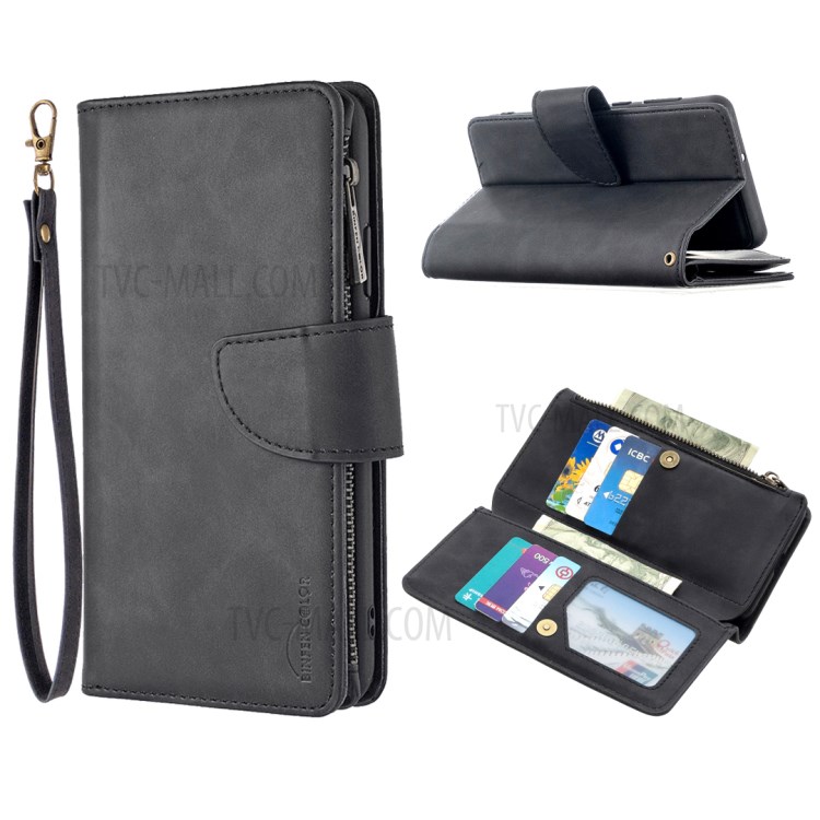 Zipper Pocket Detachable 2-in-1 Leather Wallet Stand Case for Samsung Galaxy A31 - Black-1