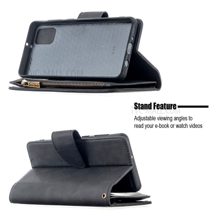 Zipper Pocket Detachable 2-in-1 Leather Wallet Stand Case for Samsung Galaxy A31 - Black-5