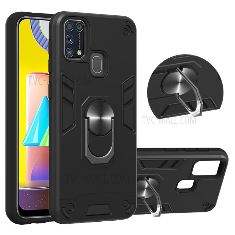 PC + TPU with Rotating Kickstand Case for Samsung Galaxy M31 - Black-1