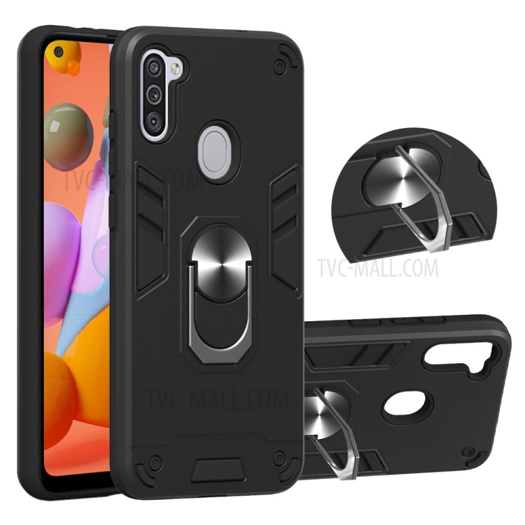 2 in 1 Armor Case PC+TPU Hybrid Shell with Ring Kickstand for Samsung Galaxy M11/A11 - Black-1