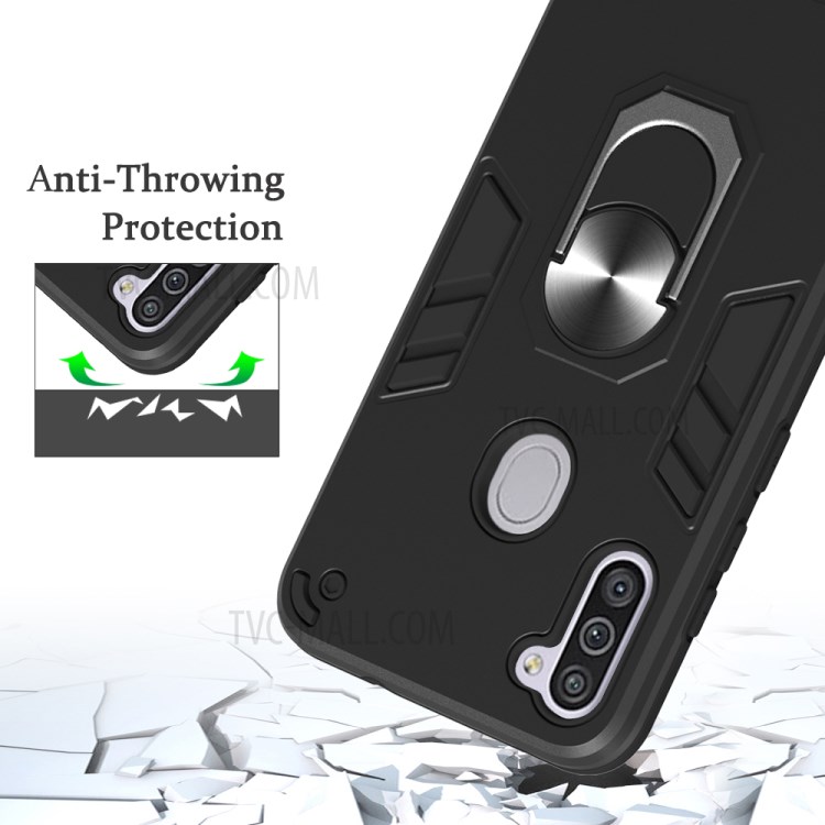 2 in 1 Armor Case PC+TPU Hybrid Shell with Ring Kickstand for Samsung Galaxy M11/A11 - Black-11