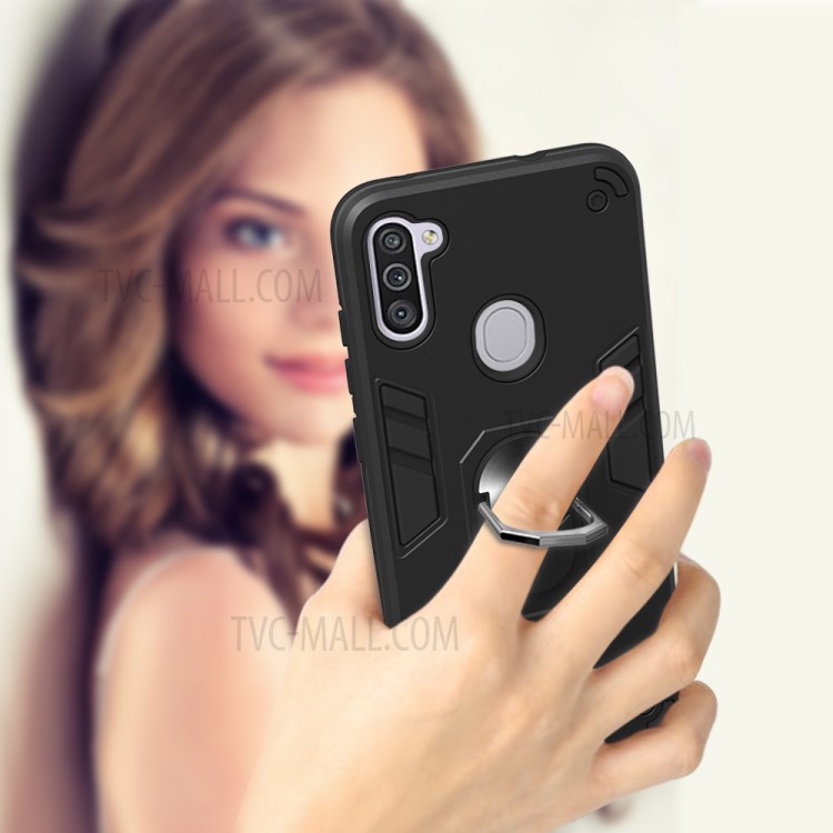 2 in 1 Armor Case PC+TPU Hybrid Shell with Ring Kickstand for Samsung Galaxy M11/A11 - Black-12