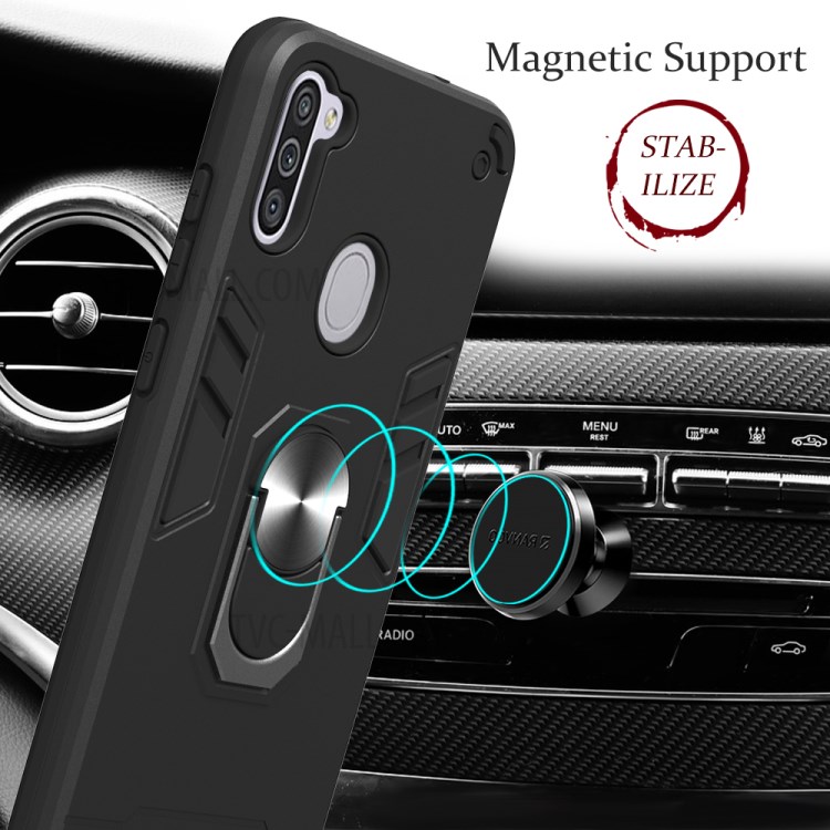 2 in 1 Armor Case PC+TPU Hybrid Shell with Ring Kickstand for Samsung Galaxy M11/A11 - Black-6