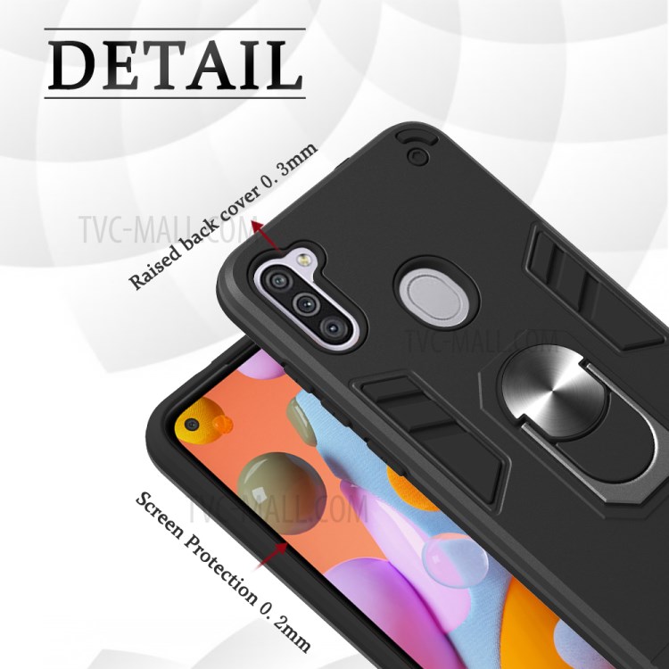 2 in 1 Armor Case PC+TPU Hybrid Shell with Ring Kickstand for Samsung Galaxy M11/A11 - Black-9