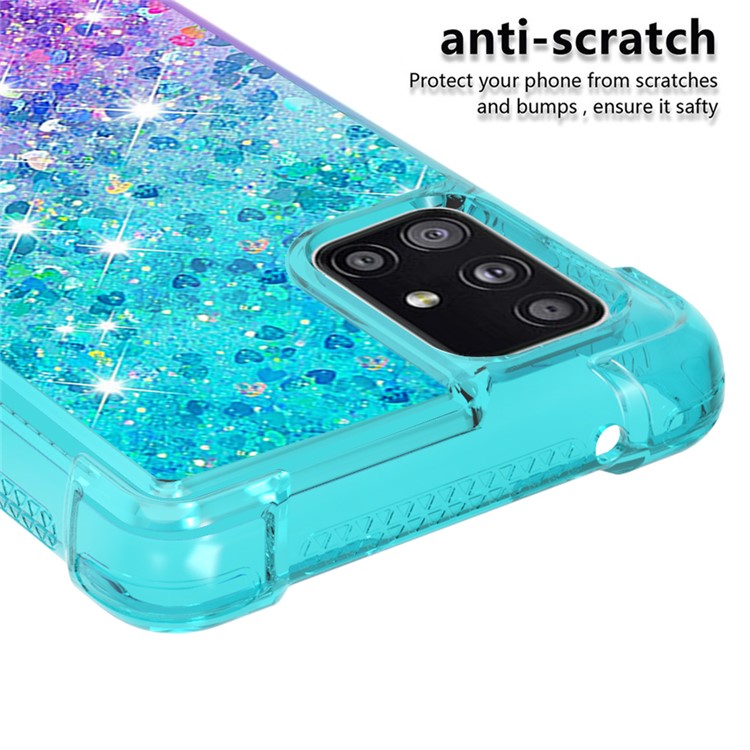 Poudre De Paillettes À Gradient Antichorcométriques Quicksand TPU Back Back Pour Samsung Galaxy A51 5G SM-A516 - Cyan / Mauve