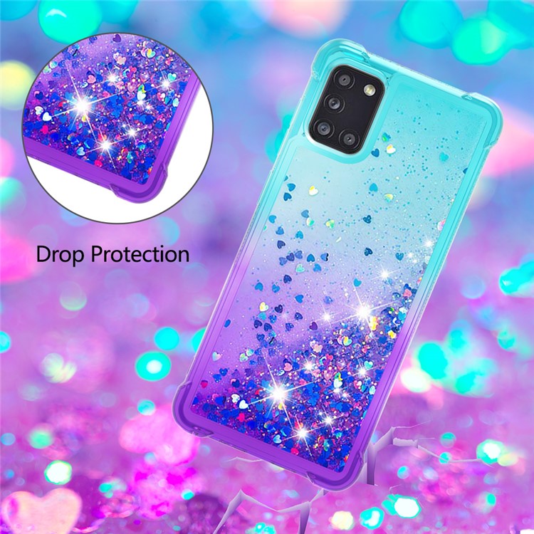 Poudre De Paillettes À Gradient Antichorcométriques Quicksand TPU Back Back Pour Samsung Galaxy A51 5G SM-A516 - Cyan / Mauve