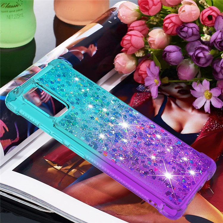 Stoßfest Gradient Glitter Pulver Quicksand TPU Back Case Für Samsung Galaxy A51 5G SM-A516 - Zyan / Lila-7