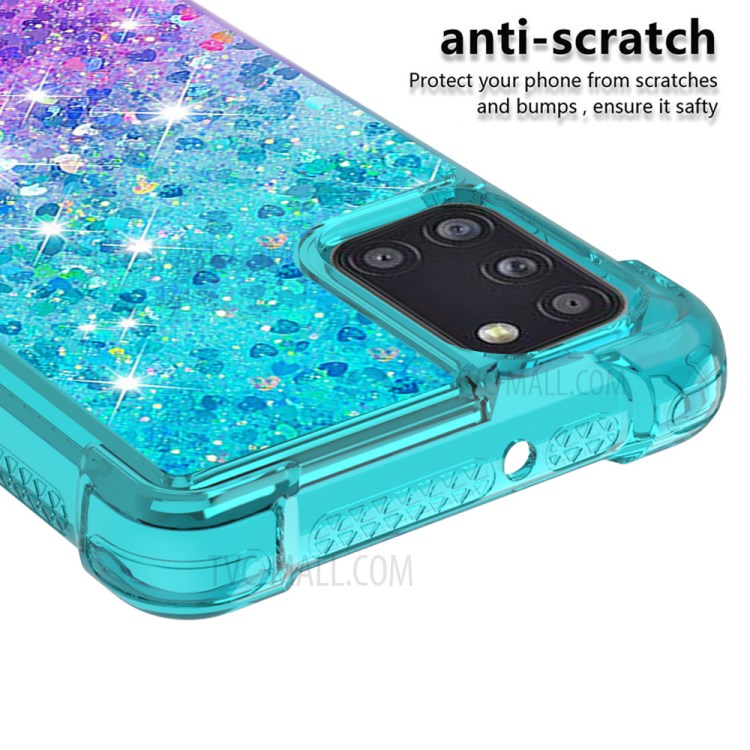 Shockproof Gradient Glitter Powder Quicksand TPU Back Cover for Samsung Galaxy A31 - Cyan / Purple-4