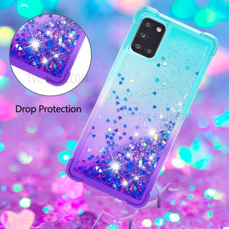 Shockproof Gradient Glitter Powder Quicksand TPU Back Cover for Samsung Galaxy A31 - Cyan / Purple-5