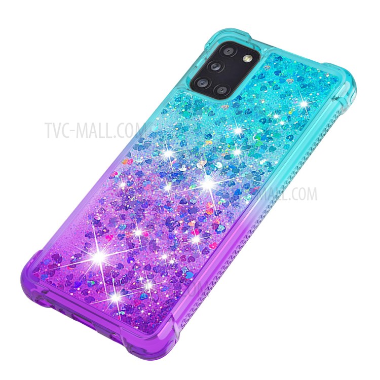 Shockproof Gradient Glitter Powder Quicksand TPU Back Cover for Samsung Galaxy A31 - Cyan / Purple-6