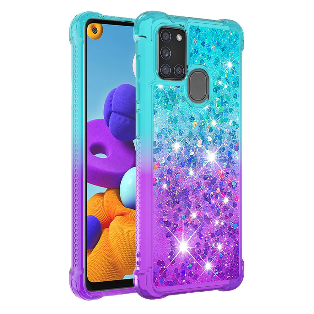 Shockproof Gradient Quicksand TPU Protector Case for Samsung Galaxy A21s - Cyan / Purple-3